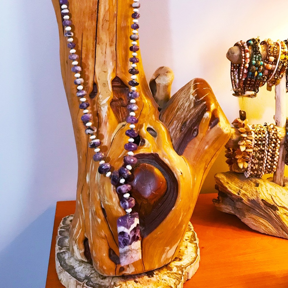 Long Chevron Amethyst Lariat Necklace
